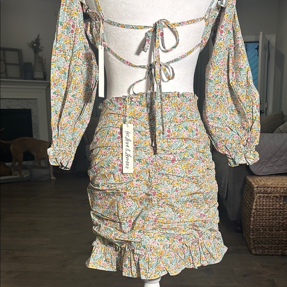 For Love And Lemons Yellow Pink Ruched Mini Skirt Set - Picture 7 of 10